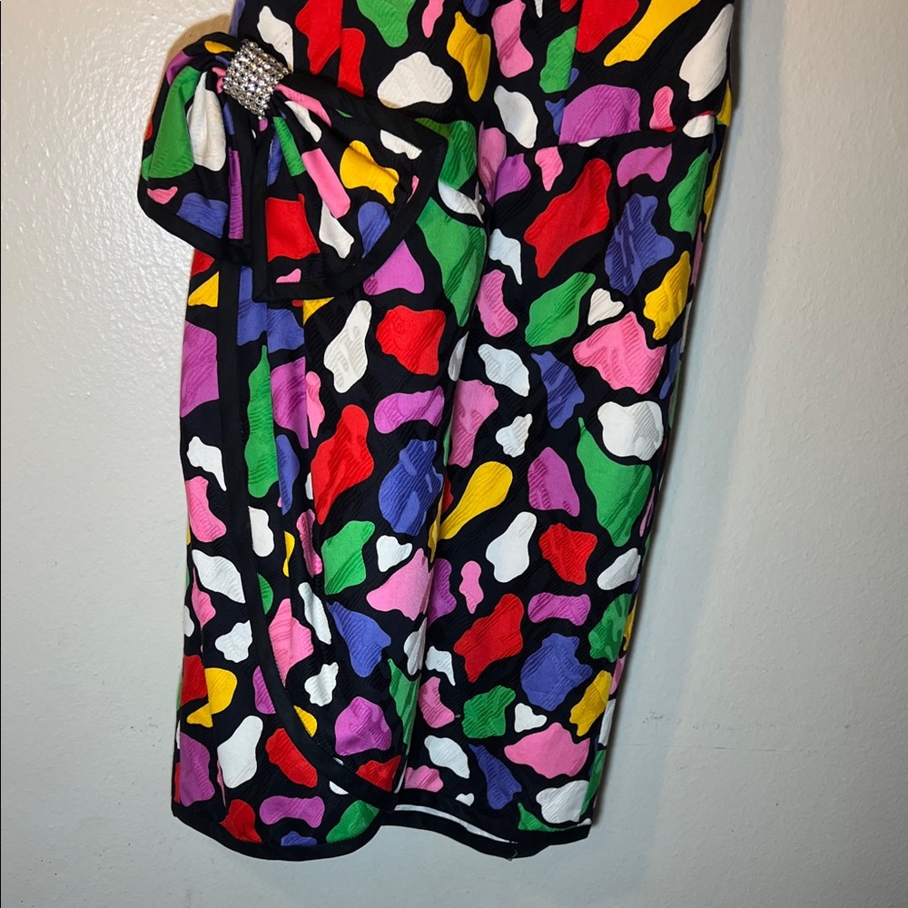 Lillie Rubin Colorful Mosaic Sweetheart Strapless Bow Dress XS 4 Epic Vintage 80 - Picture 5 of 10
